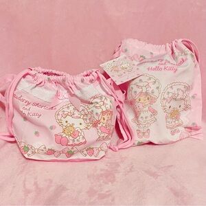RARE Hello Kitty x Strawberry Shortcake Set of 2 Pink Bag Pouch Bundle
